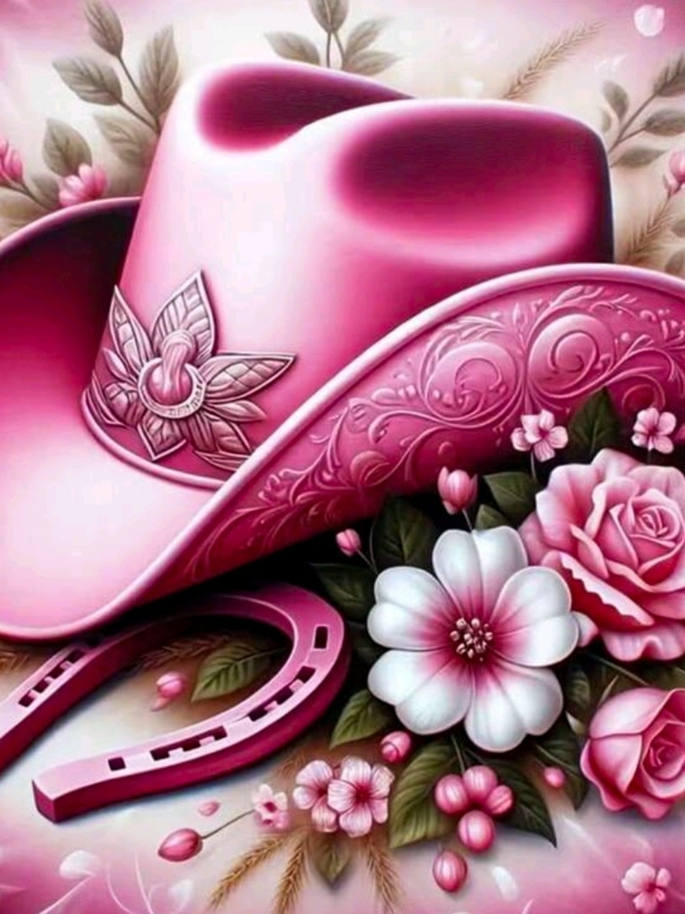 Pink Floral Embossed Western Hat - Women Accessories